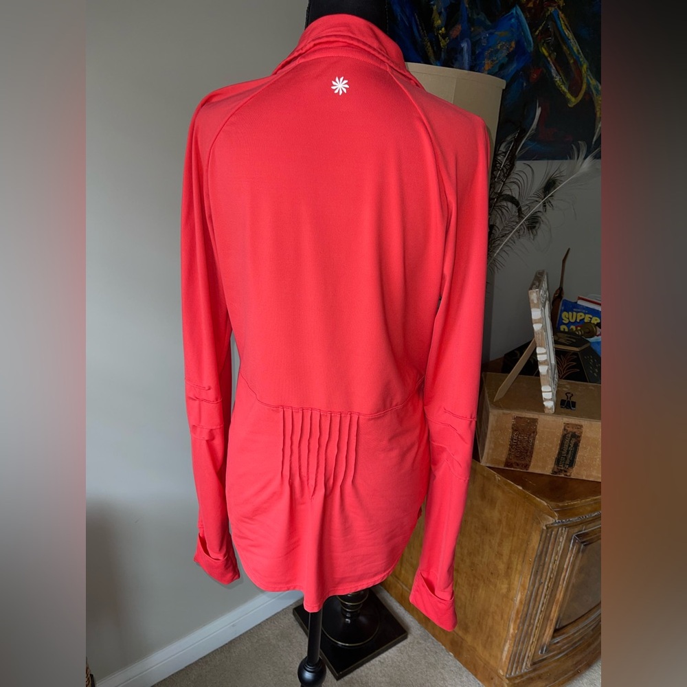 Athleta Vibrant Red Quarter Zip Pullover Hoodie Size M Lightweight Activewear - Picture 3 of 5